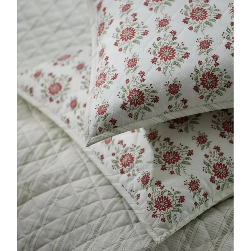 NEW 2 Ralph Lauren Pillow Shams Standard Quilted Maren Cotton Red White Floral